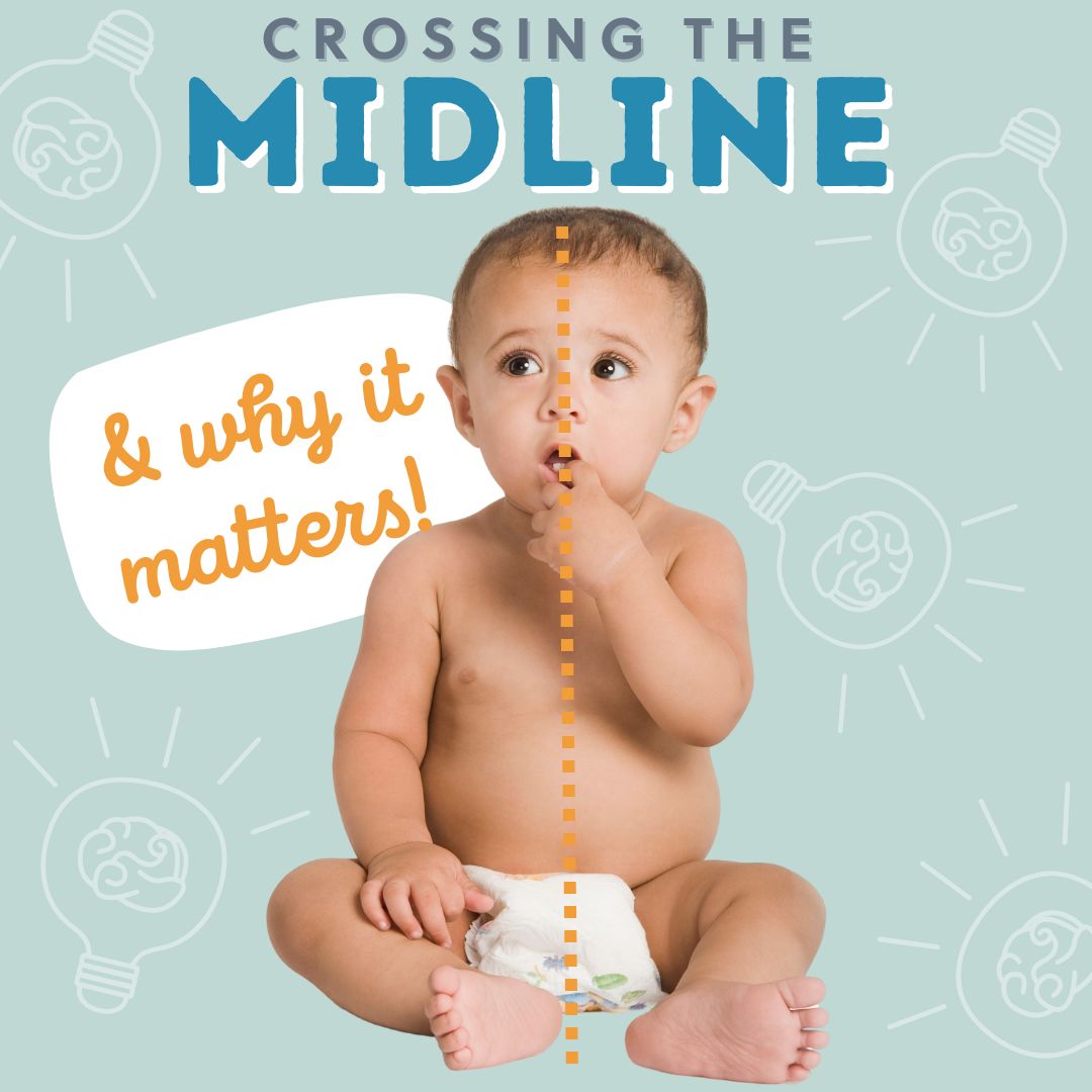 Baby in a nappy with a dotted line down their middle, surrounded by lightbulb illustrations.