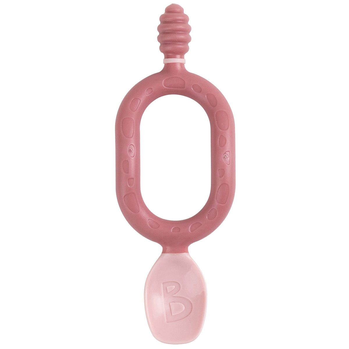 Pink silicone Dippit™ baby spoon and textured dipper with an easy-grip oval handle. - Product image