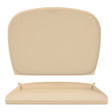 A beige silicone baby feeding mat shown in two views: a top-down view showing the mat rolled flat with side poppers and a front view at the bottom, showing the poppers closed and sides up, on a plain white background.