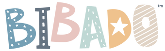 Colourful "BIBADO" logo with playful, patterned letters and a small "tm" symbol.