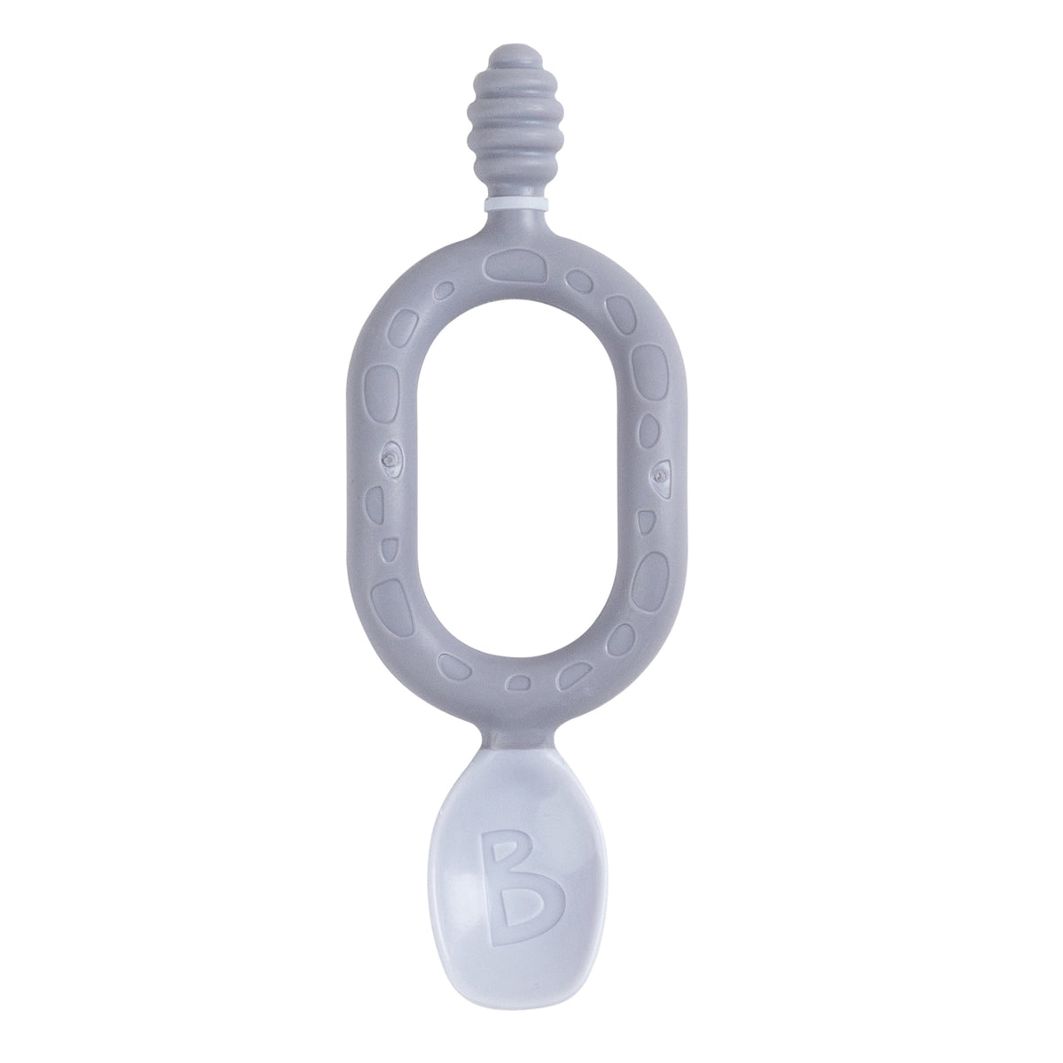 Gray silicone Dippit™ baby spoon and textured dipper with an oval easy-grip handle. - Product image