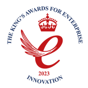 The King's Awards for Enterprise 2023 Innovation logo, featuring a red crown and stylised 'E' on white.