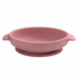 Pink silicone suction bowl with handles and "BIBADO" logo, designed for baby feeding.