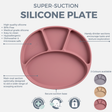 Silicone plate with features and benefits on a white background